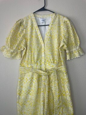 LINI Yellow Eyelet Tie-Waist Jumpsuit